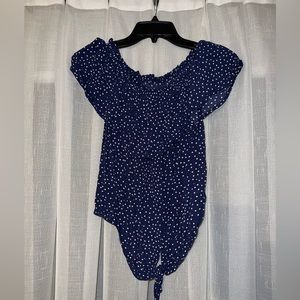 Polka dot blue and white off shoulder blouse